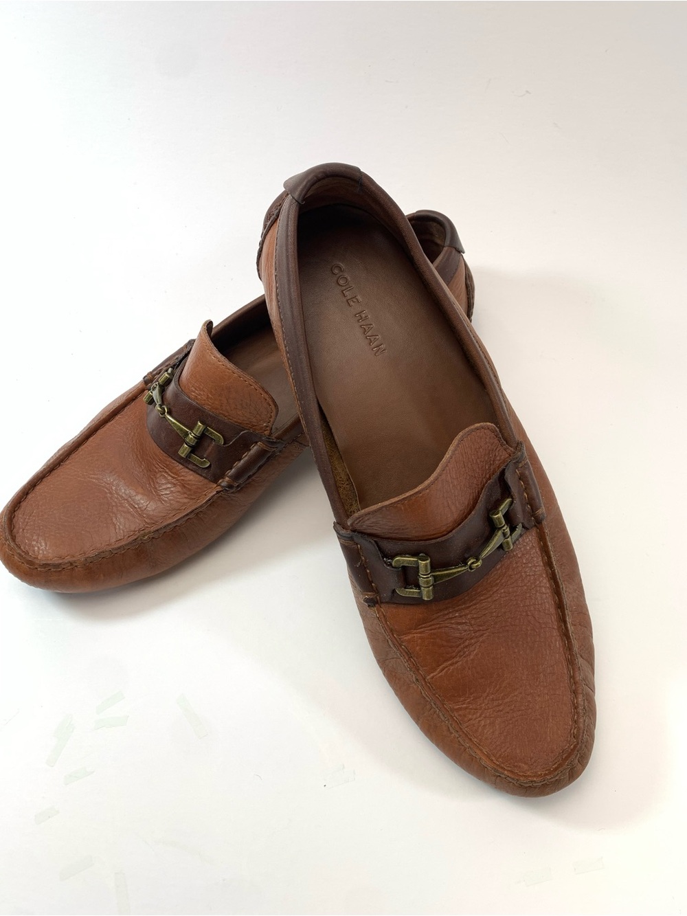 Cole Haan Preppy Mens Brown Leather Loafers Grandpacore 10M Rubber Sole buckle